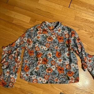 Floral Women's Blouse - Orange and Blue
